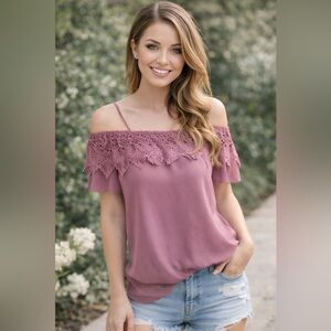Elegant Mauve Lace Off-Shoulder Top
